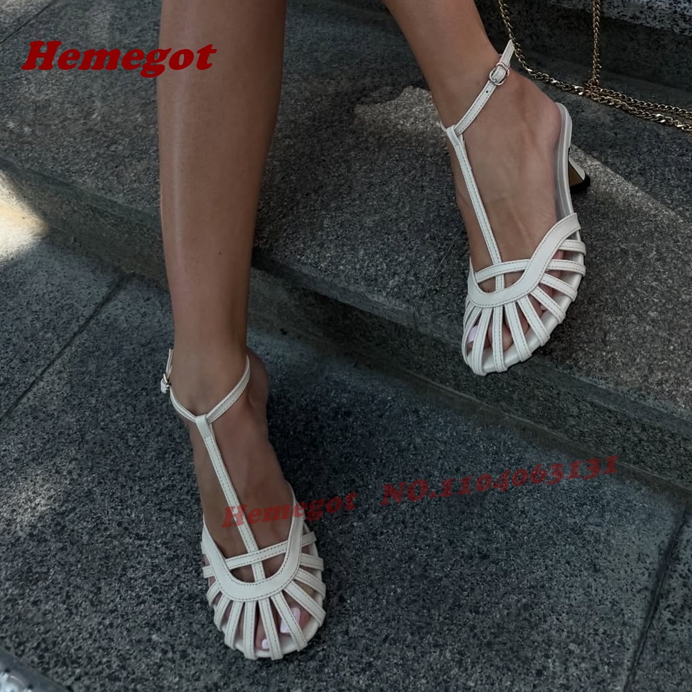 T-Strap Cage Heels White Round - Women'S Shoes Kitten Heels 评论和价格