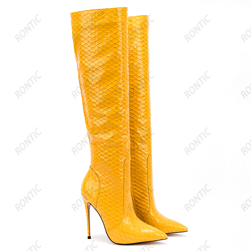 Rontic Women Winter Knee High  - Zip Up Boots Short 评论和价格