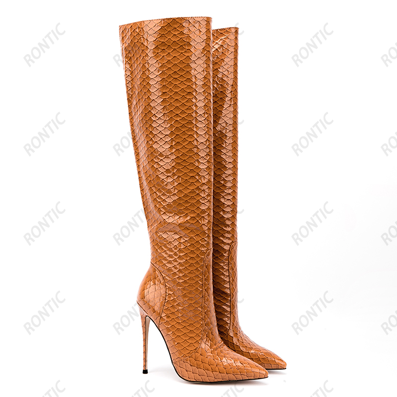 Rontic Women Winter Knee High  - Zip Up Boots Short 评论和价格